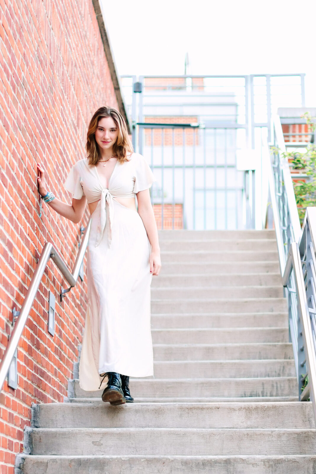 Girls walking down steps