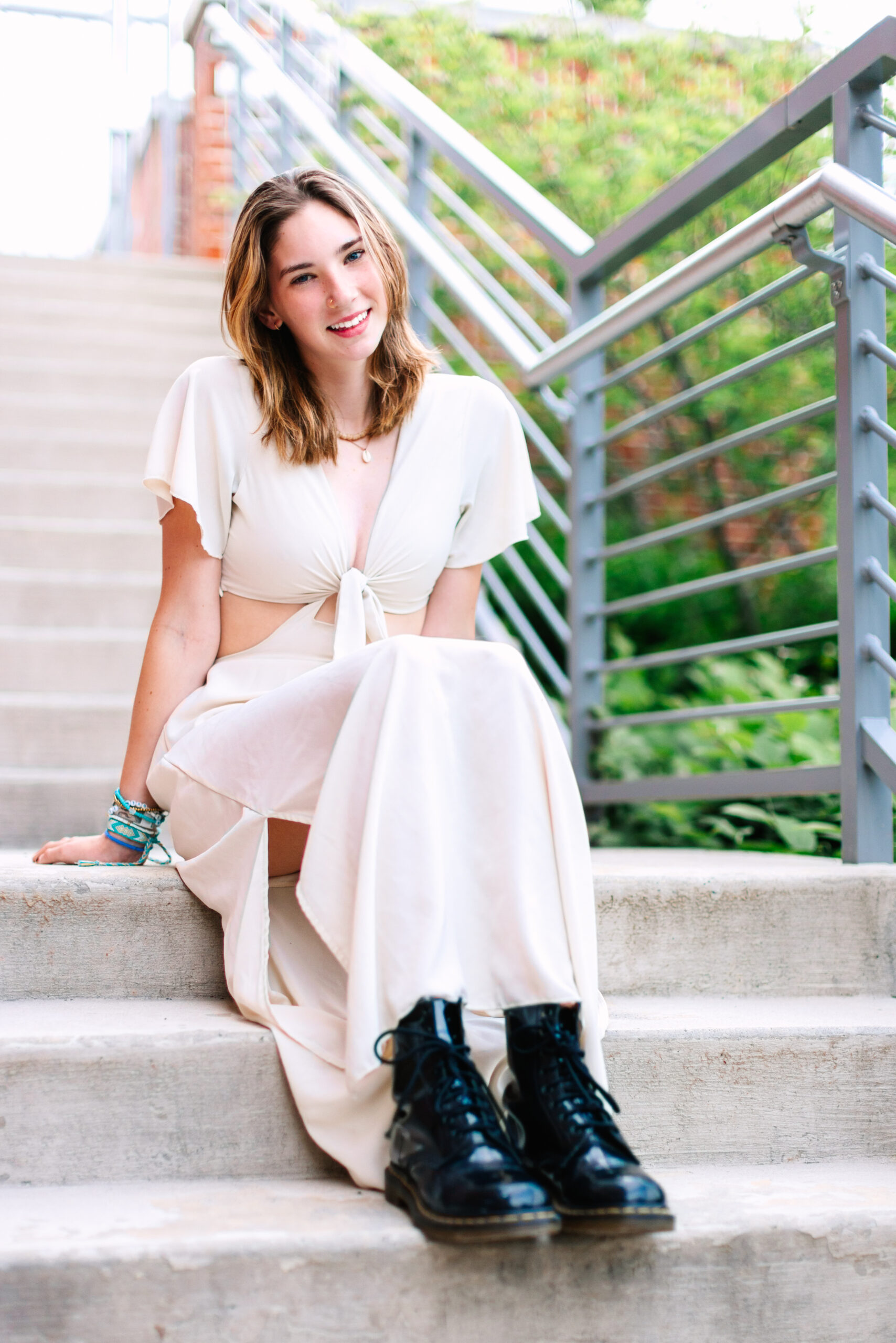 Girl sat on steps