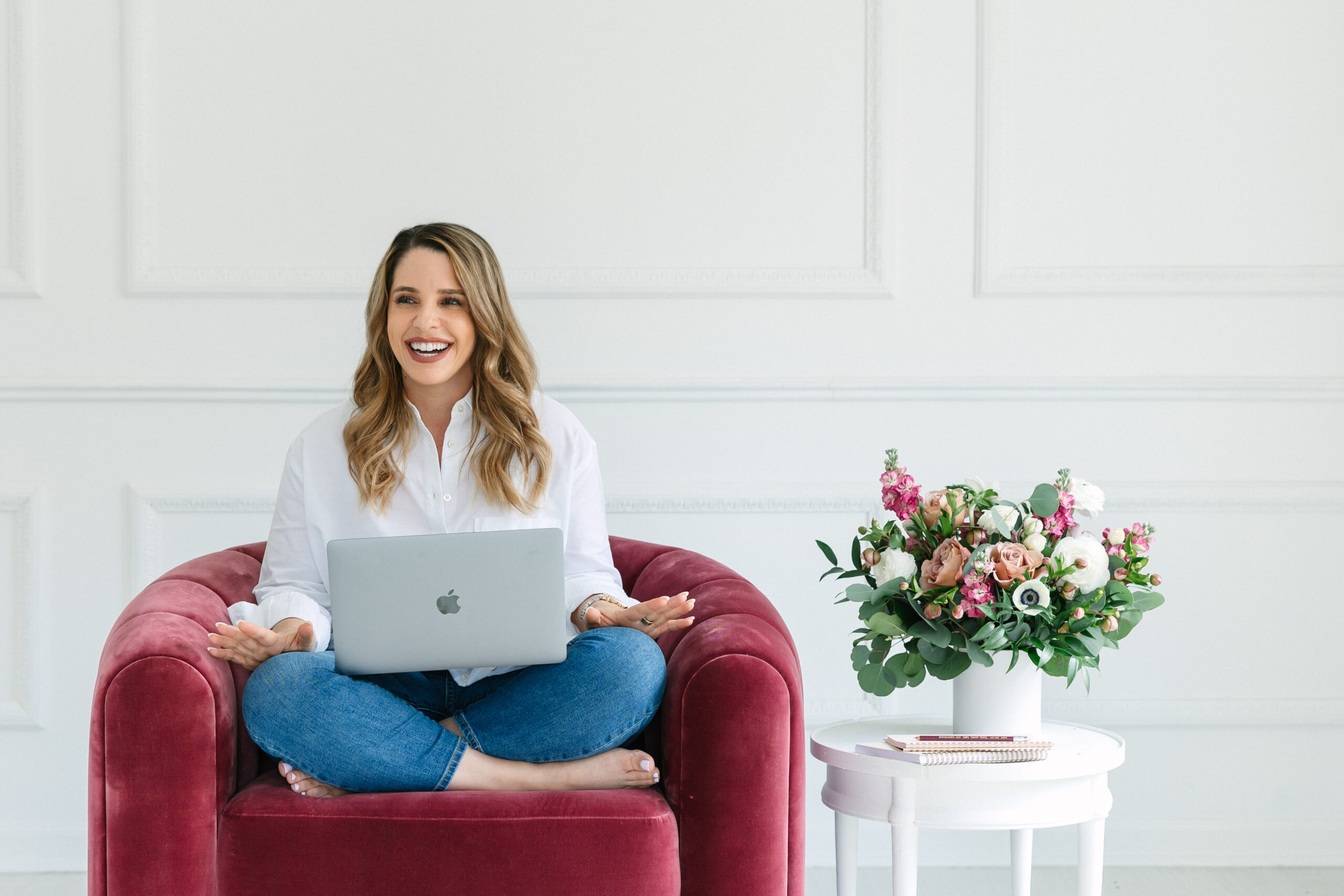 Demonstrating the approachable personality of a psychologist during a brand photo shoot.